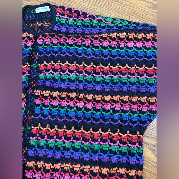VTG Oscar Re La Renta Ribbon Crochet Open Cardigan Women’s M 90s Oversized Boho - Picture 4 of 9